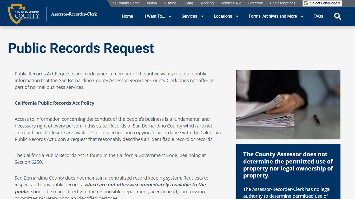Public Records Request - San Bernardino County Assessor-Recorder-Clerk
