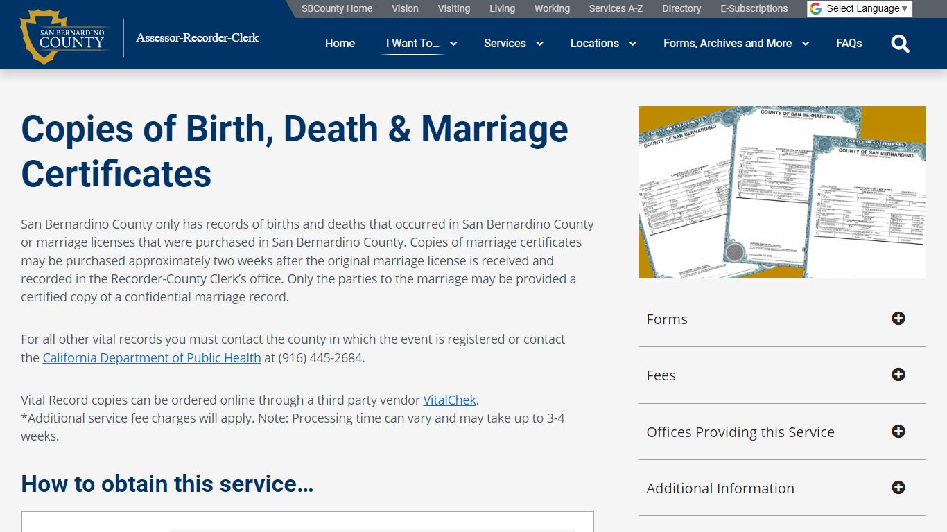 Copies of Birth, Death & Marriage Certificates – San Bernardino County ...